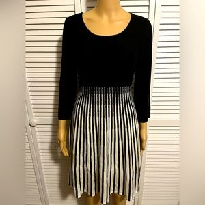 Pretty Dana Buchman size M black winter white stripe sweater dress NWOT